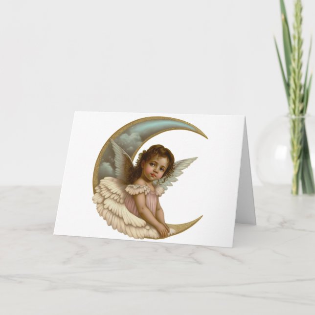 Half Moon Angel Birthday Greeting Card (Front)