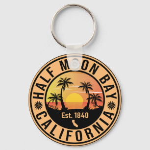 Half Moon Bay California Retro Sunset Souvenirs Keychain