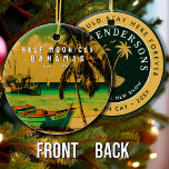 Half Moon Cay Bahamas Vintage Sunset Vacation 60s Ceramic Ornament<br><div class="desc">This Vintage Half Moon Cay of the Bahamas Vintage design makes a great Christmas or Birthday gift for fans of Little San Salvador Bahamas. The retro summer vibes design is a perfect gift for travel lovers and tropical destinations fans. You can customize and modify this template by adjusting, changing or...</div>