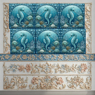 Half Moon Coastal Coral Reef Marine Life Seahorse  Tile