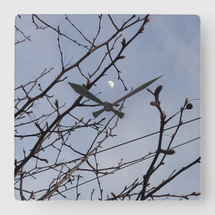Half Moon in Daylight Square Wall Clock