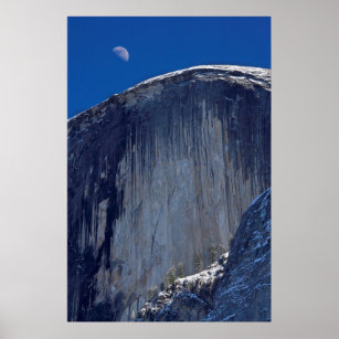Half Moon Rising over Top of Half Dome Poster