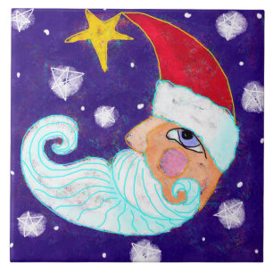 Half Moon Santa Claus Abstract Art Tile