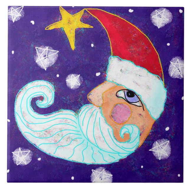 Half Moon Santa Claus Abstract Art Tile (Front)