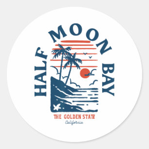 Half Moon Y California Retro Surfer Vintage Beach Classic Round Sticker