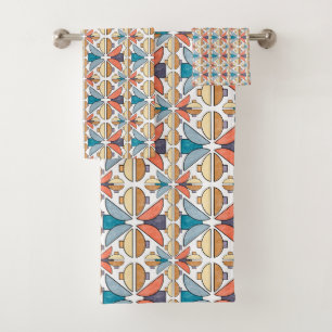 Half Moons in Coral and Teal Bath Towel Set