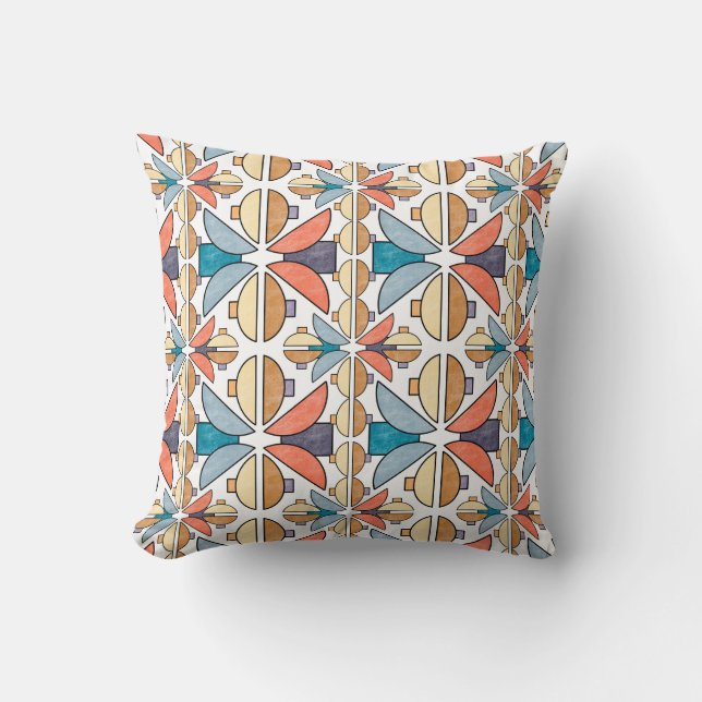 Half Moons in Coral and Teal Throw Pillow (Front)