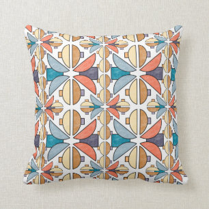 Half Moons in Coral and Teal Throw Pillow