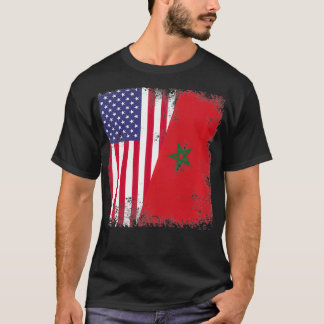 Half Moroccan Flag Vintage Morocco USA Gift Pullo T-Shirt