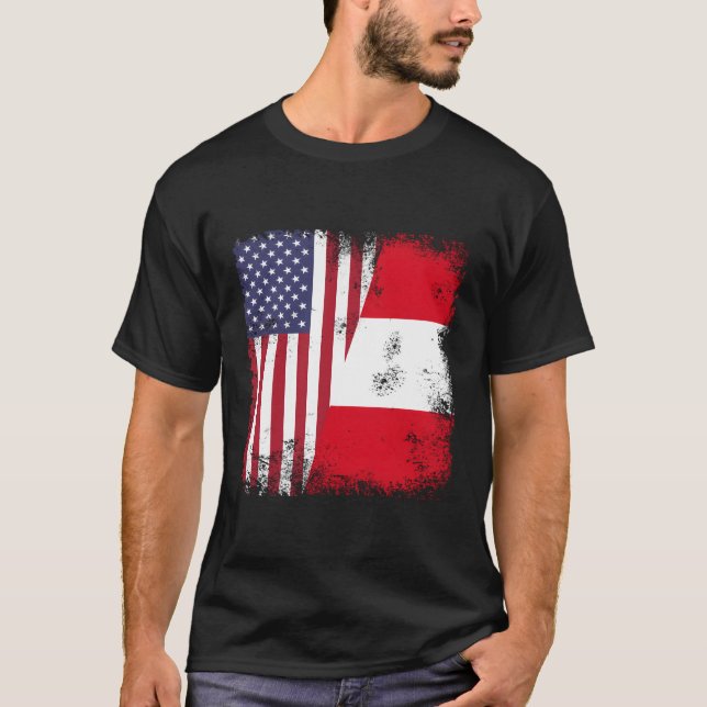 Half Peruvian Flag Peru Usa T-Shirt (Front)
