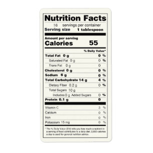 Half Pint Size Jar of Jelly Nutrition Facts Label