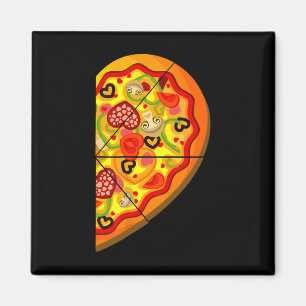 Half Pizza Cute Hearts Shape Matching Couple Valen Magnet