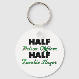 Half Prison Officer Half Zombie Slayer Keychain
