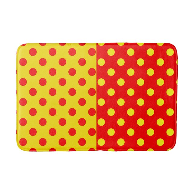 Half Red Yellow Polka Dots Pattern Design  Bath Mat (Front)