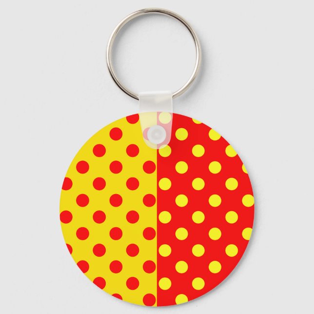 Half Red Yellow Polka Dots Pattern Design  Keychain (Front)