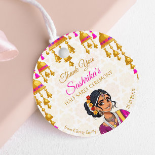 Half Saree ceremony cute Indian girl favour gift Tags