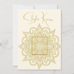 Half Saree Ceremony Indian Cream Gold  Invitation