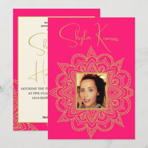 Half Saree Ceremony Indian Pink Gold  Invitation
