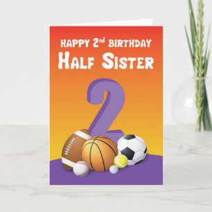 Half Sister 2nd Birthday Sports Balls Card