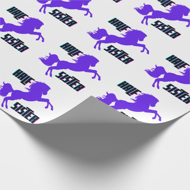 Half Sister Purple Pony Sibling Wrapping Paper (Corner)