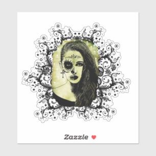 Half Skull Girl Face Day Of The Dead goth art  