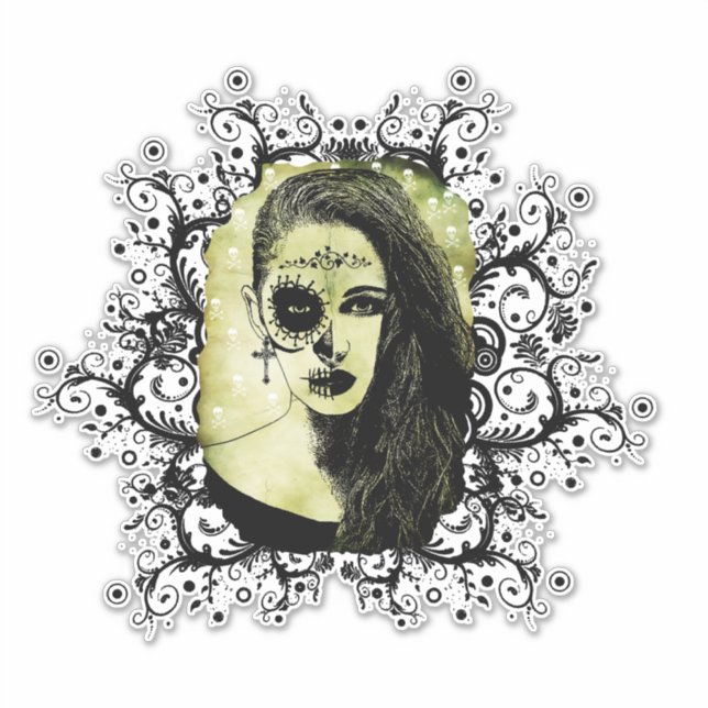 Half Skull Girl Face Day Of The Dead goth art   St (Front)