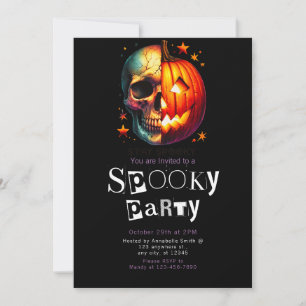 Half Skull Pumpkin Modern Minimalist Halloween Invitation