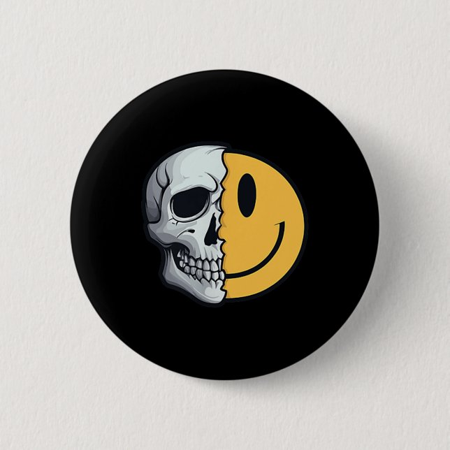 Half Skull Smile Face Rave Skeleton 70s 80s 90s Ta 2 Inch Round Button (Front)