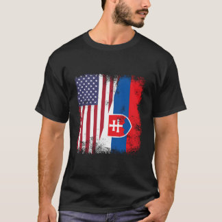 Half Slovak Slovakian Flag- Slovakia Usa T-Shirt