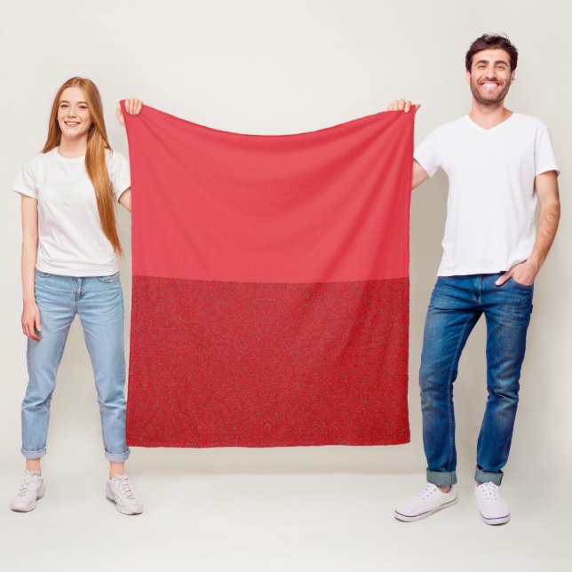Half Solid Half Textured Tomato Red Fleece Blanket (In Situ)