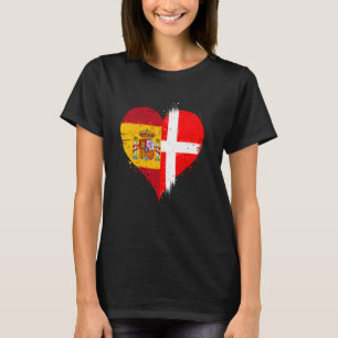 Half Spanish Half Danish A Spain Denmark Flag in C T-Shirt