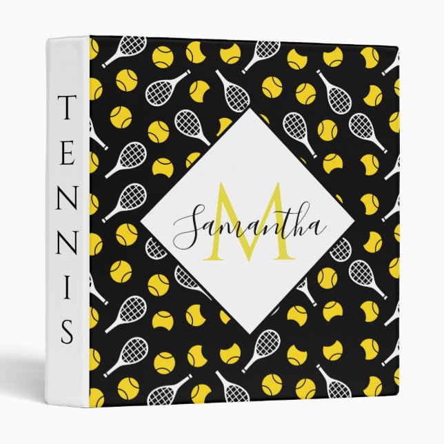 Half Tennis Balls & Rackets Pretty Monogram Name Binder (Front/Spine)