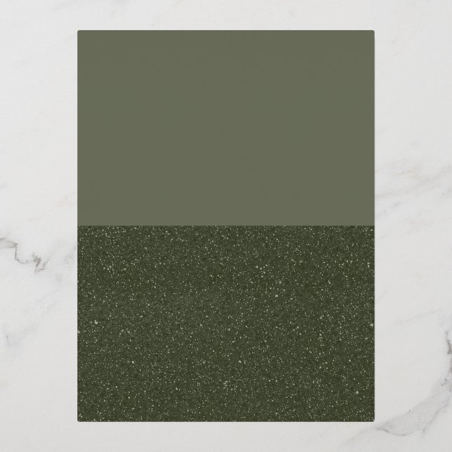 Half Textured Moss Green Foil Invitation Postcard (Front)