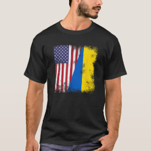 Half Ukrainian Flag Vintage Ukraine USA Gift T-Shirt