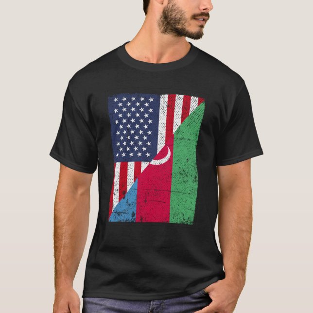 Half USA Flag Half Azerbaijan Flag American Azerba T-Shirt (Front)