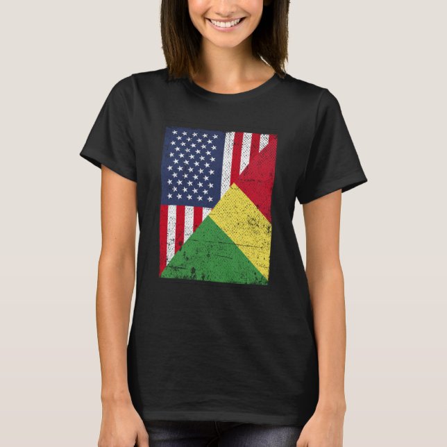 Half USA Flag Half Congo Flag American Congolese T-Shirt (Front)