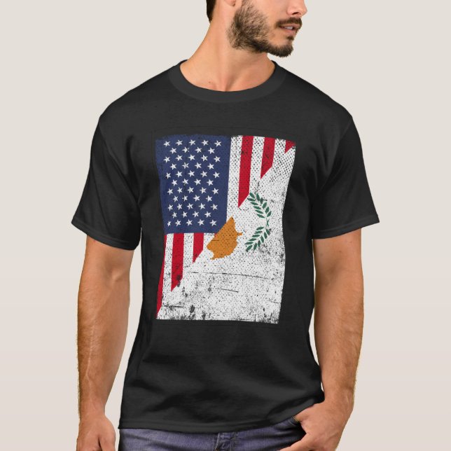 Half USA Flag Half Cyprus Flag American Cypriotic T-Shirt (Front)