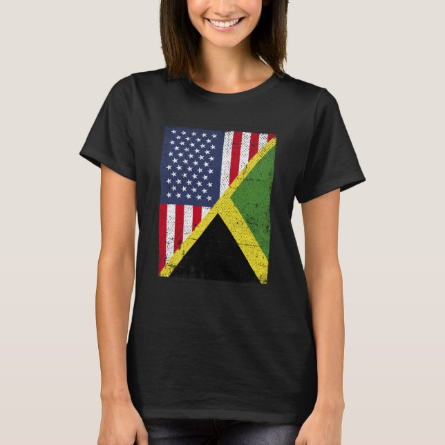 Half USA Flag Half Jamaica Flag American Jamaican T-Shirt (Front)
