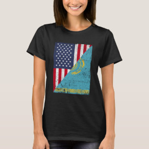 Half USA Flag Half Kazakhstan Flag American Kasach T-Shirt