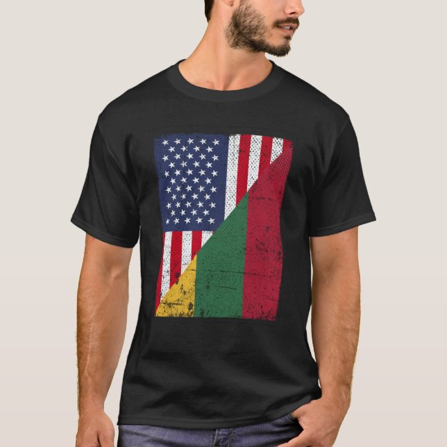 Half USA Flag Half Lithuania Flag American Lithuan T-Shirt (Front)