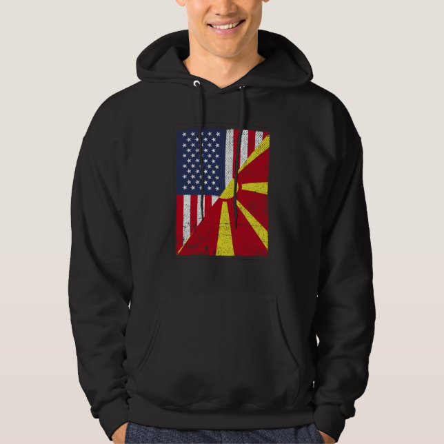 Half USA Flag Half Macedonia Flag American Macedon Hoodie (Front)