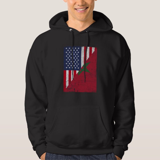Half USA Flag Half Morocco Flag American Moroccan Hoodie (Front)