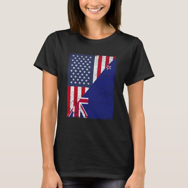 Half USA Flag Half New Zealand Flag American New Z T-Shirt (Front)
