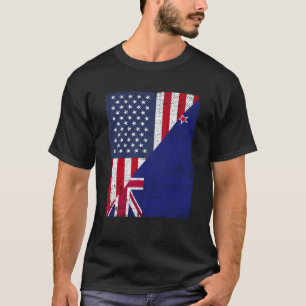 Half USA Flag Half New Zealand Flag American New Z T-Shirt