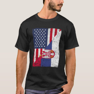 Half USA Flag Half Serbia Flag American Serbian T-Shirt