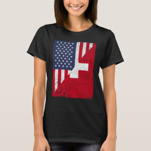 Half USA Flag Half Switzerland Flag American Swiss T-Shirt