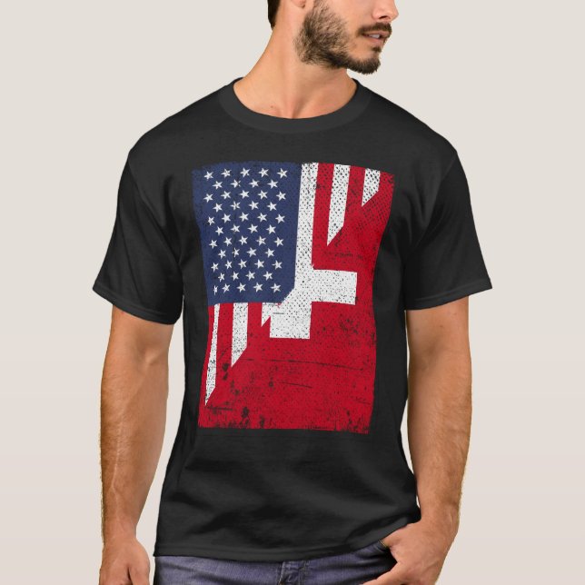 Half USA Flag Half Switzerland Flag American Swiss T-Shirt (Front)