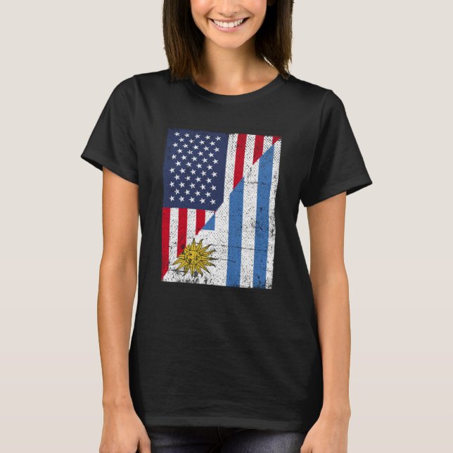 Half USA Flag Half Uruguay Flag American Uruguayan T-Shirt (Front)