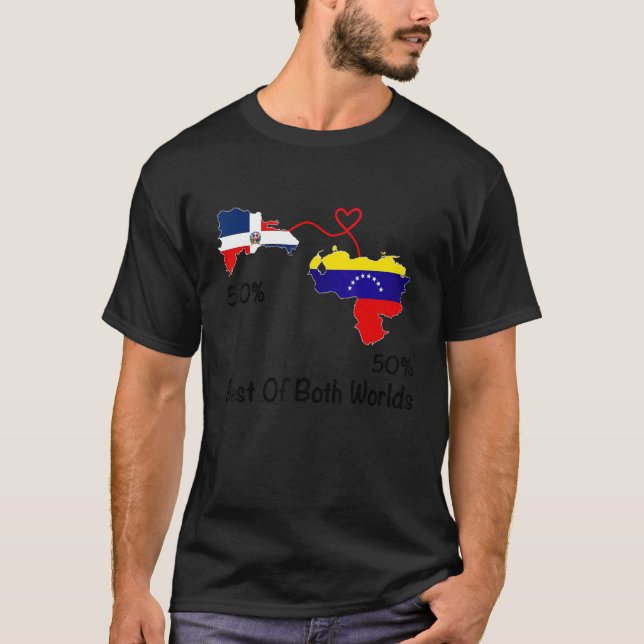 Half venezuela Half Dominican Flag Map Love venezu T-Shirt (Front)