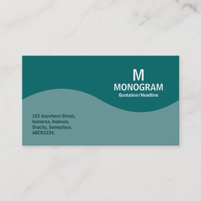 Half Wave Monogram - Ocean Green and Teal 006666 Business Card (Front)